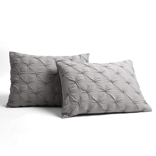 Juego de cama gris de algodón matrimonio con diseño plisado elegante 5