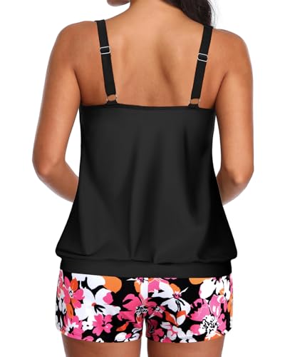 Image of Aqua Eve Two Piece Women's Tankini Swimsuits Blouson Swim Tank Top with Shorts Modest Bathing Suits