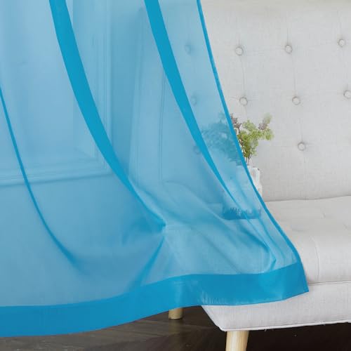 Image of NICETOWN Sheer Window Curtains Sweep to Floor, Grommet Airy and Breathable Soft Voile Sheer Drapes with Light Filtering for Living Room /Bedroom, Teal, W54 x L108, 2 Panels
