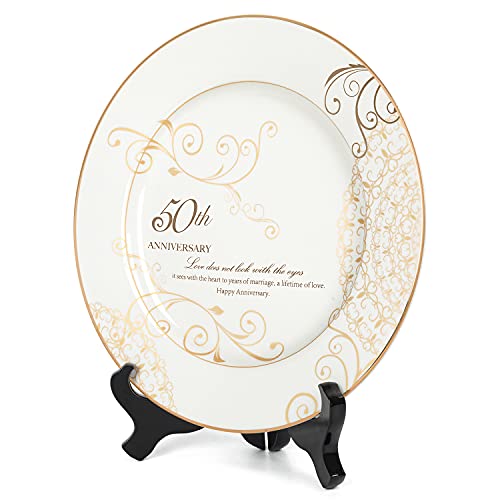 Urllinz 50th Wedding Anniversary Plate with 24k Gold Foil-50th Anniversary Wedding Gifts for Parents Couple,50 Year Golden Wedding Gifts for Him Her,9 Inch Porcelain Plate for Grandparents with Stand Urllinz 50th Wedding Anniversary Plate with 24k Gold Foil-50th Anniversary Wedding Gifts for Parents Couple,50 Year Golden Wedding Gifts for Him Her,9 Inch Porcelain Plate for Grandparents with Stand