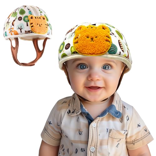 Domayllay Casco de seguridad suave para bebé, casco de bebé para caminar gateando, casco de bebé de 1 a 2 años para protector de cabeza anticaídas, ajustable (tigre pequeño)