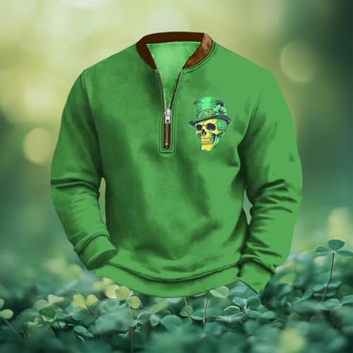 St Patrick's Day Shirts for Men 2025 Trendy Oversized Sweatshirts Long Sleeve Half Zip Mock Neck Pullover Outfits2