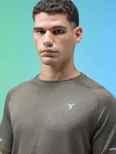 Image of TECHNOSPORT Men's Melange Slim Fit Round Neck T-Shirt Double Cool Raglan Sleeve Slip On Polyester for Gym Running Workout UPF50+ Anti Odour