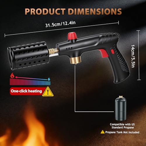 Image of Propane Torch with Adjustable Flame, Powerful Kitchen Torch Gun with Safety Lock & Cooling Vents, Blow Torch Flamethrower for Grill, Sous Vide, BBQ, Charcoal Lighter (Tank Not Included)