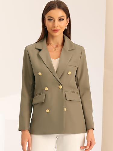 Allegra K Women's Notched Lapel Double Breasted Long Sleeve Work Office Suit Blazer Jacket2