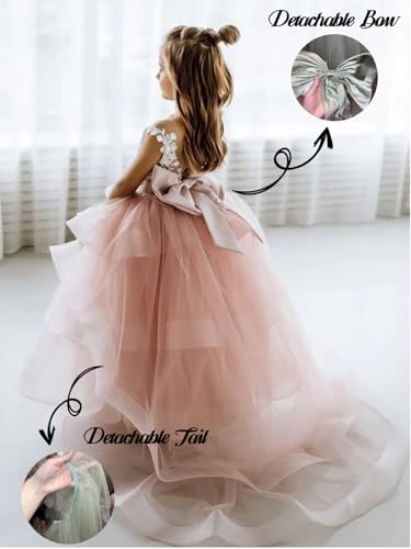 Lace Applique Flower Girl Dress for Wedding Tiered Tulle Wedding Party Gown Train Princess Pageant Floor-Length Puffy Dress3