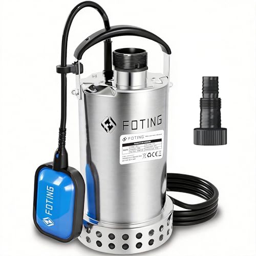 FOTING Edelstahl Tauchpumpe 900 W, 13.000 l/h, Förderhöhe max. 9 m, Eintauchtiefe max. 7 m, einstellbarer Schwimmerschalter, Thermoschutz, für Pool, Keller, Schacht
