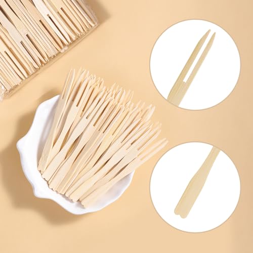 Amrankuo Garfos e palitos de aperitivo de bambu de 500 ct, garfos de bambu para palitos de festa, mi