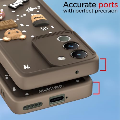 Image of Pikkme Back Cover for Vivo Y200 5G | 3D Cartoon Silicone Case Cute & Fun Full Protective Bumper Cover (Brown)