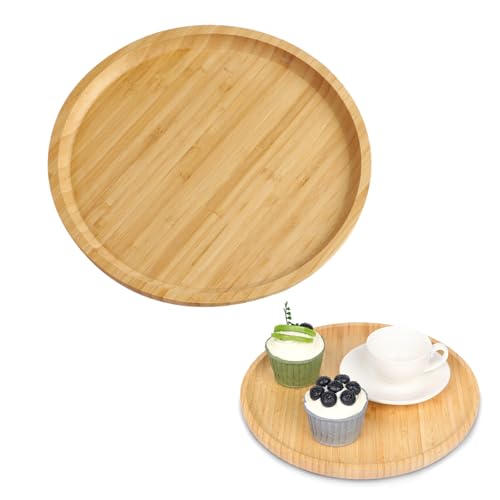 kasanidika 丸 お盆 トレー 滑り止め 和風竹茶皿 お茶セット ホテルの食器プレート 乾きやすい 厚い 25cm