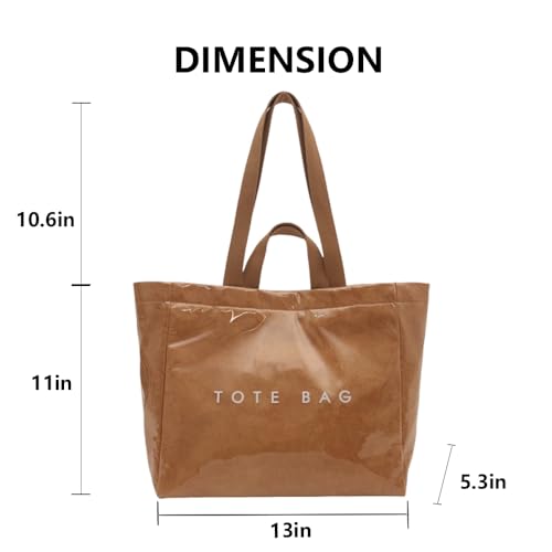 Large PVC Tote Bag for Women Letter Print Kraft Paper Bag Clear Plastic Tote Women's Top Handle Hobo Work Travel Bag3