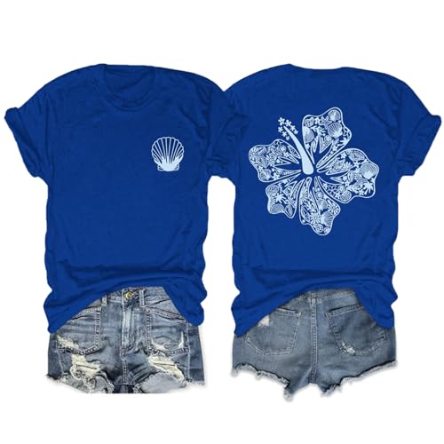 Image of Hawaiian T Shirts for Women Oversized Aesthetic Hibiscus Flower Beach Shirt Teens Preppy Tropical Graphic Tee Tops
