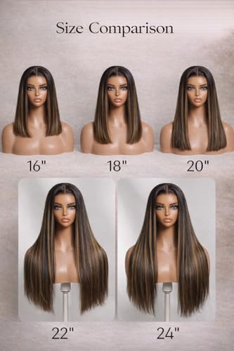 Image of Sunber Ombre Brown Balayage Highlights 13x4 Pre-Everything Lace Frontal Yaki Straight Human Hair Drawstring Wig Put On and Go Pre Cut HD Lace Pre Plucked Invisible Knots Yaki Glueless Wigs 20Inch