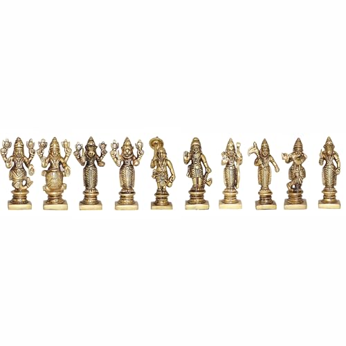 Image of ARKAM Brass Vishnu Dashavatar Murti /Dash Avatar Idol /Pital Das Avatar Statue (Set of 10) - Antique Brass for Home /Temple /Office (Height: 9 cm, Weight: 1250 GMS)