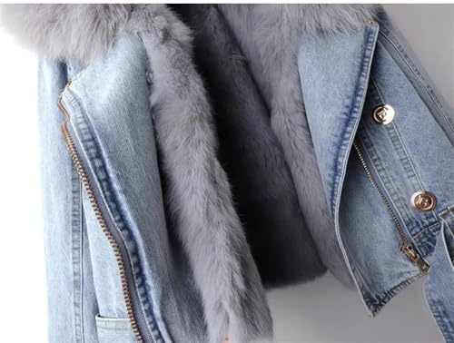 Generic Women Denim Jacket With Fur Warm Fur Collar Sherpa Denim Jacket Button Down Faux Fur Warm Long Sleeves Coat Top thumb #2