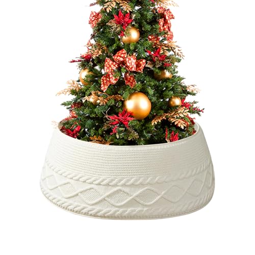 Penlimly Anillo De Punto para Árbol De Navidad,Anillo De Punto Cable Grueso Color Crema para Árboles Artificiales - Cubierta Rústica Campestre de Base para Apartamento, Salón, Dormitorio y Oficinas