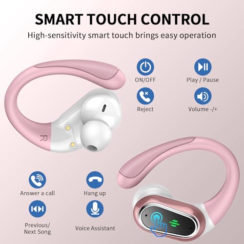 Image of Wireless Earbuds, 2026 Bluetooth 5.4 Headphones Sport, 50Hrs HiFi Stereo Deep Bass Over-Ear buds with ENC Noise Cancelling Mic, IP7 Waterproof & LED Display Earphones with Earhooks for Workout /Running