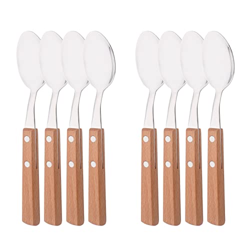 Natural Wood Dinner Spoons Set, Uniturcky 7.9" Spoons Silverware, 304 Stainless Steel Table Spoon With Wooden Handle, Rivet Handle Design, Portable Soup Spoons, Set Of 8 #TOP7