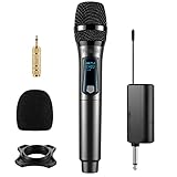 Micrófono Inalámbrico FerBuee Micrófono Dinámico para Karaoke con Receptor y Anillo Antideslizante, Micrófono Inalámbrico de 100 metros, Sistema de Micrófono Inalámbrico (Gris)