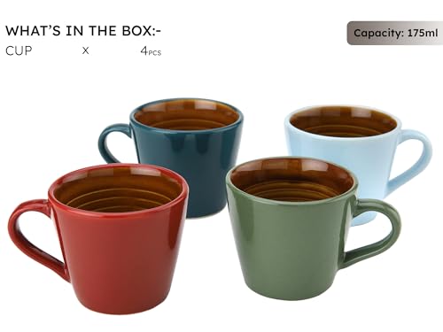 Image of Bodhi House Handcrafted Ceramic Tea Cup Set of 4 Pieces (175 Ml), Stoneware Coffee Mug, Microwave Safe Small Tea Cup, Glossy Finish, Ideal for Daily use, Casual Gatherings and Gifting, Multicolor