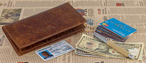 Image of RFID Blocking Mens Genuine leather Bifold Long Wallet, BARK TAN, free, Vintage