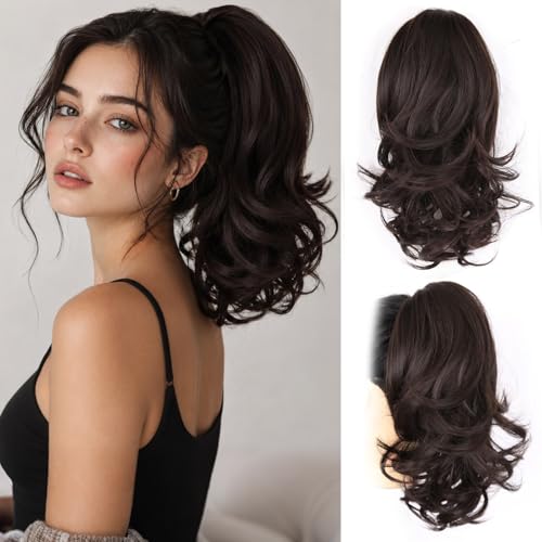 Clip on Ponytail for Women, 14 Inch Wavy Pony Tails Hair Extensions