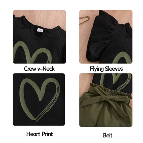 Image of Kids Girl Clothes Heart Print Short Sleeve Top and Shorts Cute Girl Summer Outfits Short Set