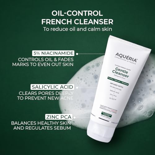 Image of Aqueria Oil Control French Face Wash with 5% Niacinamide | Deep Cleansing, Non-Drying, Non-Stripping Cleanser for Oily, combination & Acne Prone Skin | BHA, Zinc PCA & Multi Actives | Gentle, Non-Irritating, pH Balanced | Fades Acne & Marks, Reduces Blackheads & Excess Oil | Dermatologist Validated, Fragrance Free, Gentle Foaming Formula | Pack of 2 (200ml)