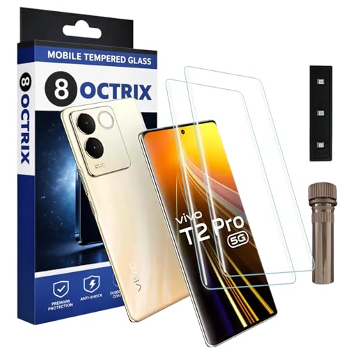 Image of Curved UV Tempered Glass Screen Protector for Vivo T2 Pro 5G | Transparent | Pack of 2 | Full Screen Coverage with UV Installation Kit