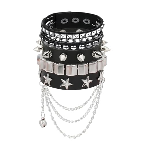 3Pcs Punk Rock Studded Bracelet Set, Goth Spiked Leather Cuff Bangle, 80s Wristband Bracelets Halloween Accessories Adjustable for Men Women (punk set-4)