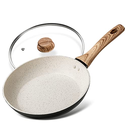 MICHELANGELO 10 Inch Frying Pan with Lid, Nonstick Frying Pan with Bakelite Handle, 10 Inch Frying Pan Non Stick, White Stone Nonstick Frying Pan with Lid - 10 Inch
