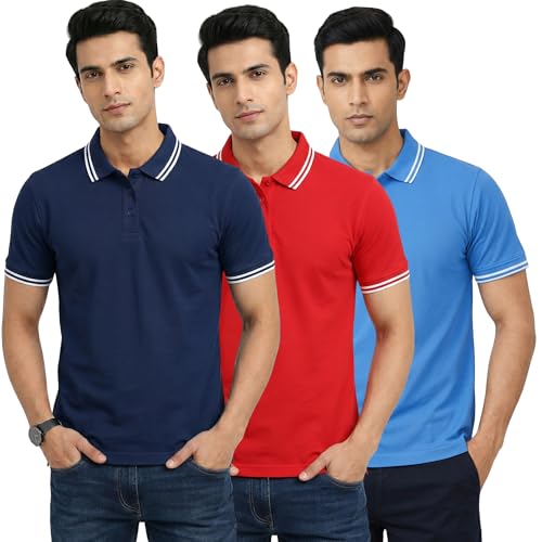 Image of Hangout Hub Hybrid Men's Polycotton Polo T-Shirt | Solid Finish | 260 GSM Premium Fabric | Half Sleeve Collared Neck | Regular Fit | Casual & Office Wear | Set of 1, 2 & 3