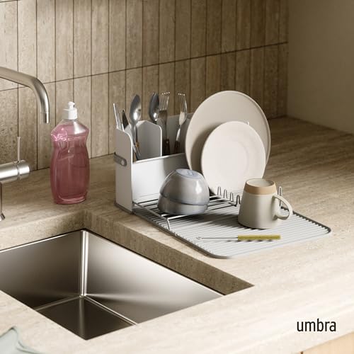 Umbra Compact Expandable Dish Drying Rack for Small Spaces, Utensil and Plate Holder, White/Grey - Image 3