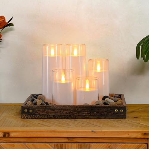Image of Homemory Realistic Flickering Battery Operated Candles, LED Fake Electric Candle with Remote Control and Timer, Flameless Candles for Home, Christmas Decoration, White, Set of 5