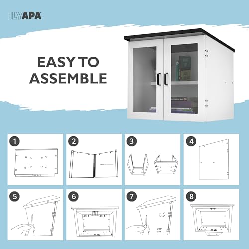 Image of Ilyapa Outdoor Library Book Box - Free Literature Exchange Kit for Outside - Little White Powder Coated Steel Box - with Easy 4x4 Post Mount - 20x14x19 Inch