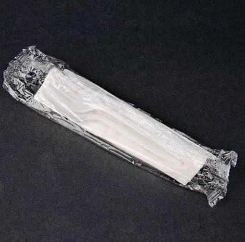 250 Count Disposable Wrapped White Heavy Duty Cutlery Kit 3 in 1 - Fork/Knife/Napkin - Disposable Cutlery Kit, Perfect for Lunch, Meal Prep, Catering and Restaurants