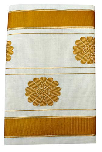 Image of Women's Kerala Traditional Cotton Kasavu Saree with Running Blouse | Sari for Weddings, Festivals, Temple Visits, Onam Vishu & Regular Wear
