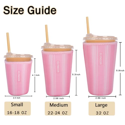 Image of Reusable Insulated Sleeve for Iced Coffee Cup, 3-Pack Coffee Neoprene Drink Sleeve for Cold & Hot Drinks, Beverage Holder for Iced Coffee (Blush Lines)