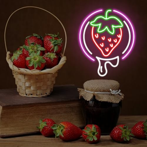 Image of Strawberry Neon Sign Fruit Neon Light USB Dimmable neon Restaurant Bar Club Home Wall Decor Gift, Strawberry Lover, Drink Led light for Wall Decor, Party, Christmas, Wedding, Kawaii art