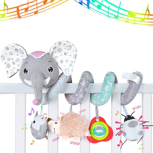 POGEPE Juguete de Carriola, Juguetes Colgantes de Actividades en Espiral para Niño, Juguete de Peluche de Elefantes Juguetes...