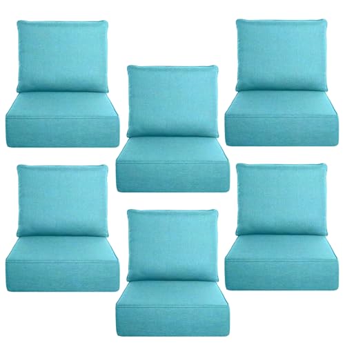 Image of Luxury 6 inch Thick Outdoor Cushion Set 6 - 22x24 Patio Furniture Cushions with 28D High-Density Foam, Water-Resistant & Fade-Resistant Fabric, Removable Covers for Patio Furniture Sofa Couch -Turquoise
