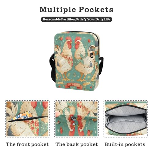 Rural Cute Roosters cute messenger bag mens shoulder bags crossbody Shoulder Handbag Adjustable Strap for work outdoor sports2