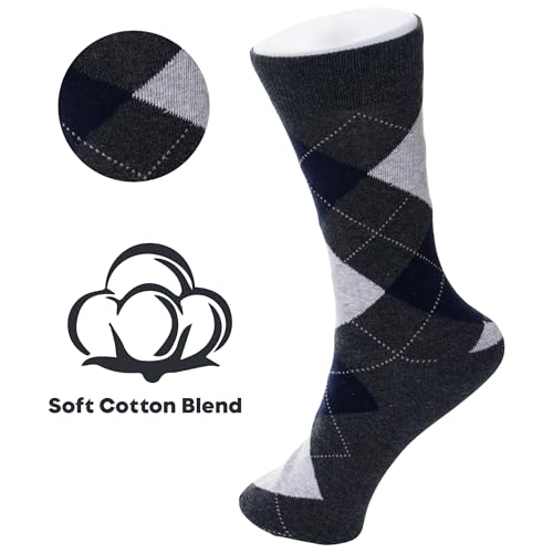 Alpine Swiss Mens Dress Socks 6 Pair Crew Sock Cotton Dress Socks for Men Solid Ribbed Argyle Pattern Multicolor Fun Designs2