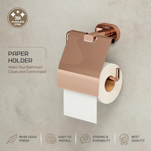 Image of LAPO Tissue Paper Roll Holder for Bathroom Accessories, 304 Stainless Steel Toilet Paper Holder for Bathroom, Wall Mounted Toilet Tissue Holder, PVD Rose Gold Finish, 25 Years Warranty - KIK