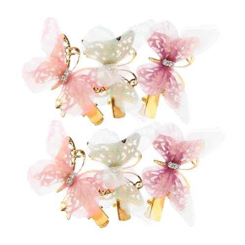 ADOCARN 6個蝶のバレッタ ヘアクリップ 羽根付きバレッタ フェイクバタフライクリップ リボン付き 女性用 子供用 クロウヘアクリップ 小さなヘアクロー デザイン