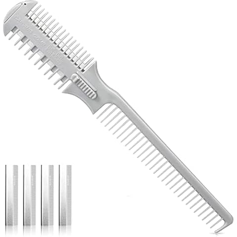 Dual Side Hair Thinning Comb Hair Cutter Comb Double Edge Hair Removal Comb Hair Cutting Scissor with Blade for Hair Cutting and Styling,Comes with 10 Replacement Heads Cover