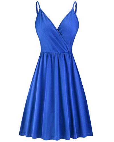 Image of STYLEWORD Womens Sundress Summer Floral Wrap V Neck Backless A-Line Casual Beach Midi Dress