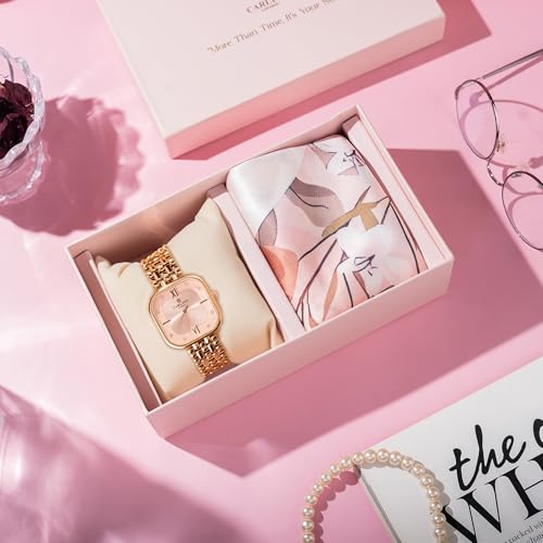 Image of Carlton London Women Gift Set | Watch (CLSSCPNK) + Scarf | Birthday gift for mom | Premium Stainless Steel Rose Gold Watch with Scarf | Best Gifts for Birthday, Anniversary | Water Resistant | Gift for women
