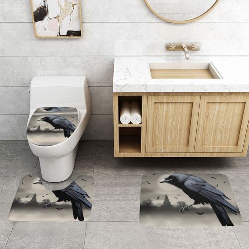 Tapis de salle de bain absorbant et antidérapant Night Crow ensemble de 3 tapis WC - 4