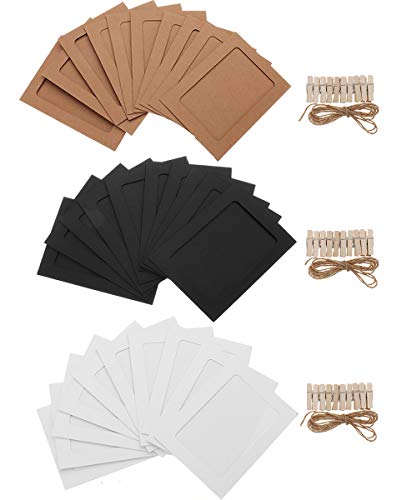 Stormshopping 30 PCS 5x7 Paper Photo Frames, DIY Craft Kraft Paper Picture Frames with Clothespin Hanging Wall Decoration with Clips and Ropes for 5x7in Pictures - 3 Colors